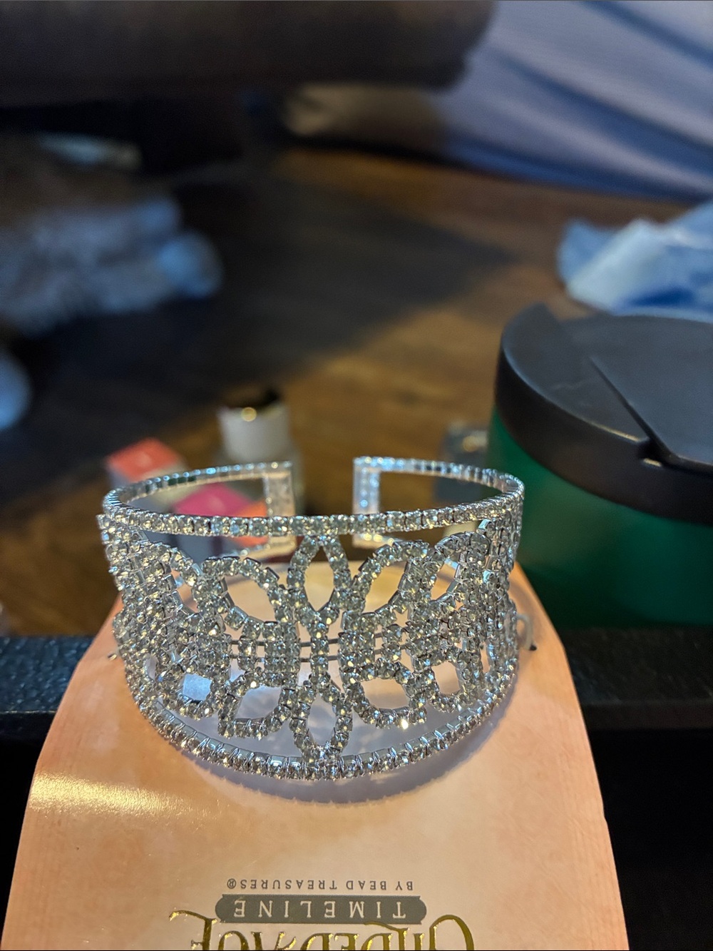 Silver Crystal Openwork Cuff Bracelet